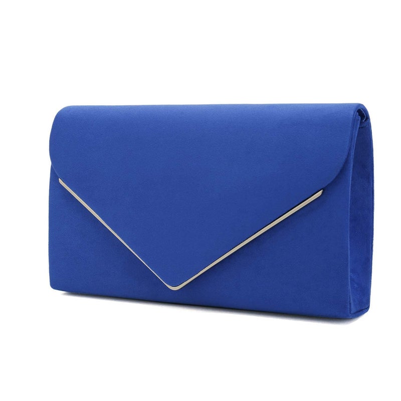 CHARMING TAILOR Faux Suede Clutch Bag Elegant Metal Binding Evening Purse for Wedding/Prom/Black-Tie Events (Royal Blue) - Image 2
